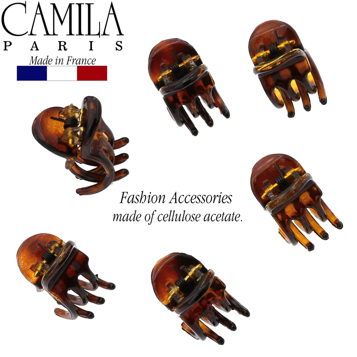 Camila Paris CP2374 French Hair Clip for Women, Set of 6 Extra Small Tortoise Shell Girls Hair Claw Clip Fashion Styling Hair Accessories for Women, Ladies Strong Hold Grip Clamp, Made in France