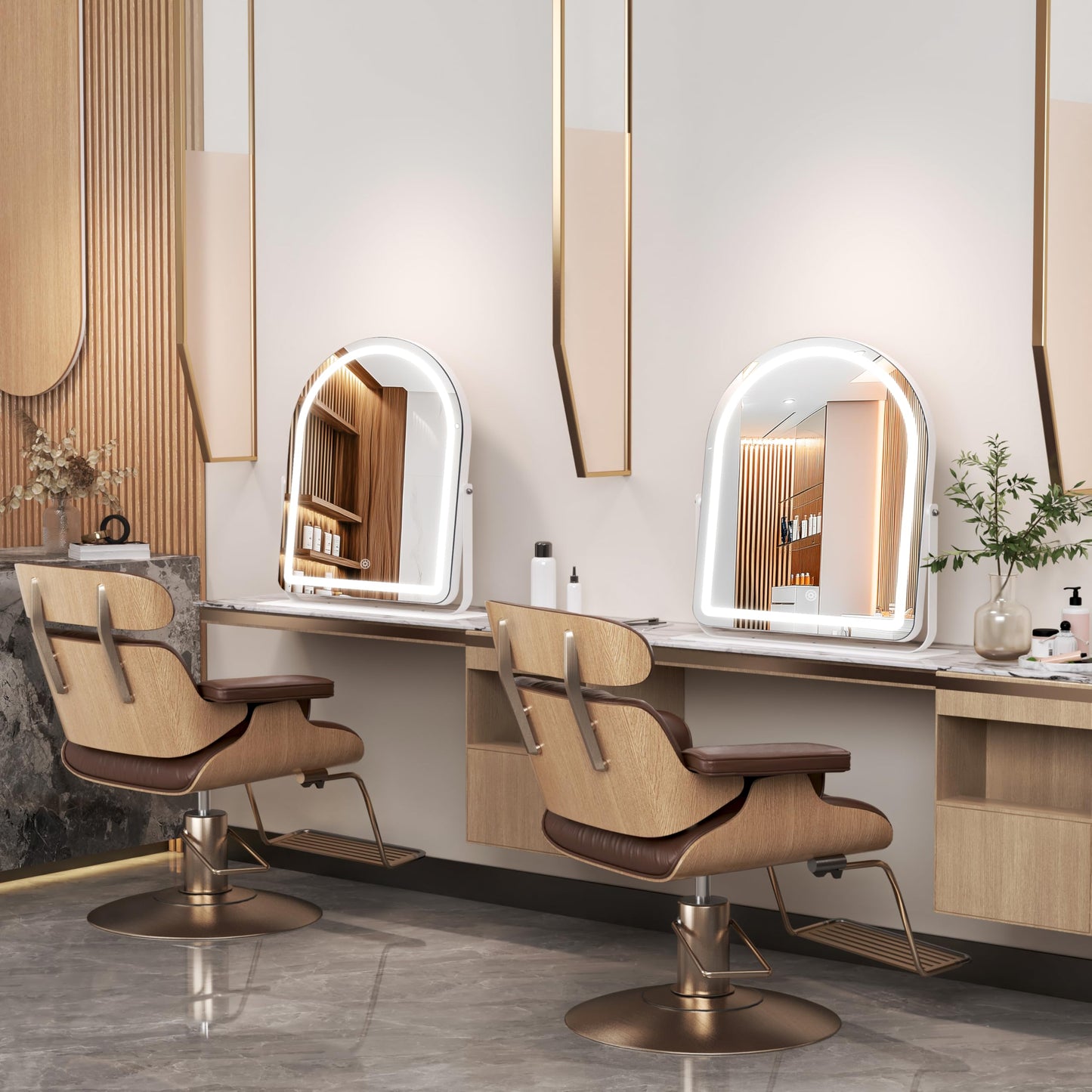 Hasipu Vanity Mirror with Lights, 12"× 13.8" Arched LED Makeup Tabletop Mirror, Lighted Makeup Mirror with Lights, Smart Touch Control Dimmable 3 Modes Light 360°Rotation White