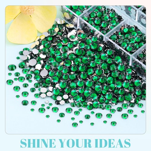 12100Pcs Resin Rhinestones for Crafting with 3Pcs 10ml B7000 Jewelry Glue, 2 Boxes Flatback Crystals Diomand (Emerald Green) for Bedazzling Crafts DIY Nail Art，Non Hotfix Gems for Clothing Shoes