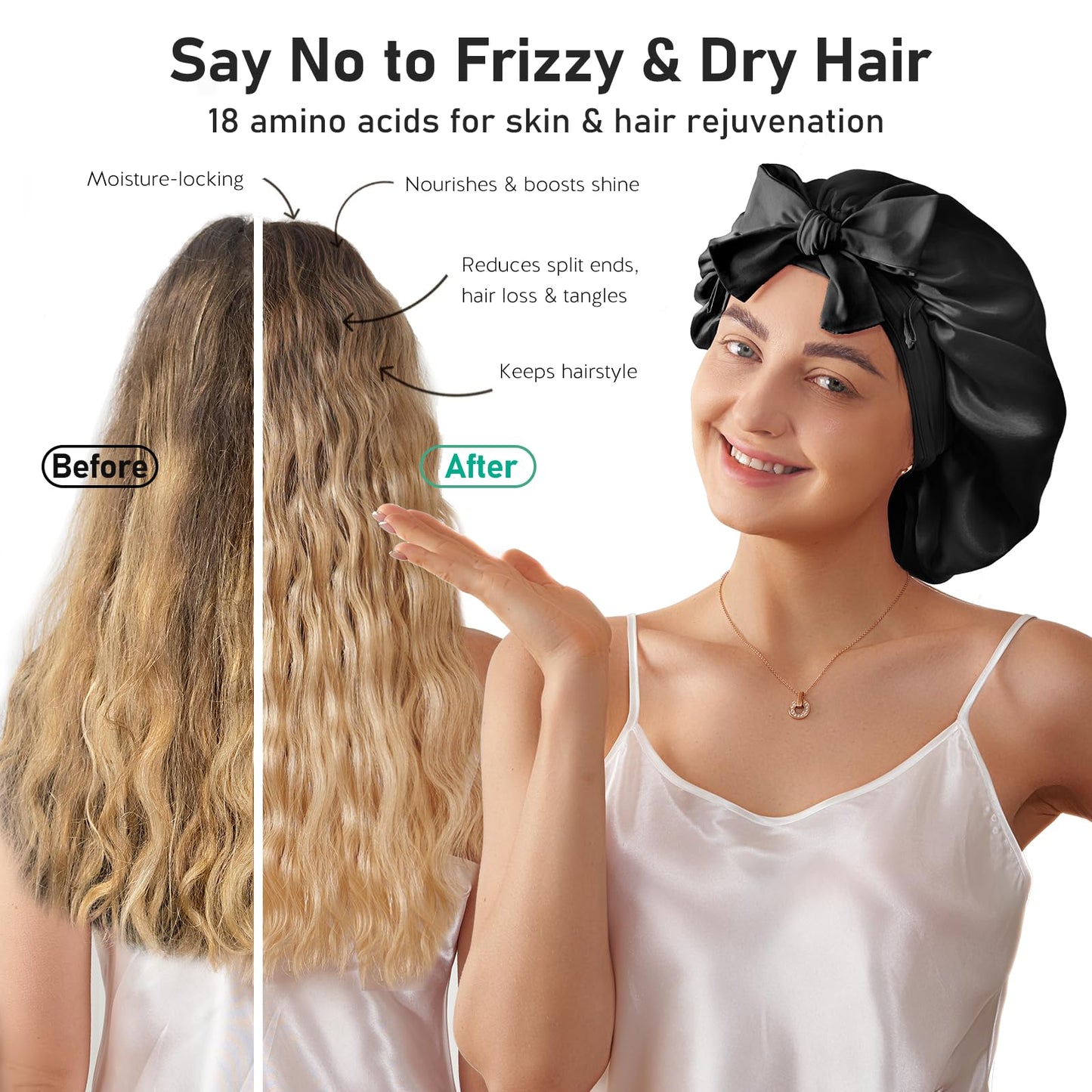 LitBear 100% Mulberry Silk Bonnet for Sleeping Women, 6A 22 Momme, Large Double-Layer Silk Hair Wrap with Tie Band, Non-Slip Silk Turban, Includes Silk Scrunchie