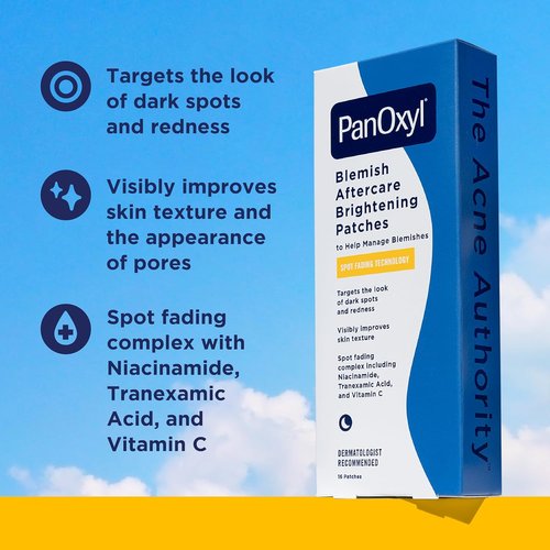 PanOxyl Blemish Brightening Patches - Fade Post-Acne Dark Spots & Reduce Redness | Large Clear, Vegan, 16ct
