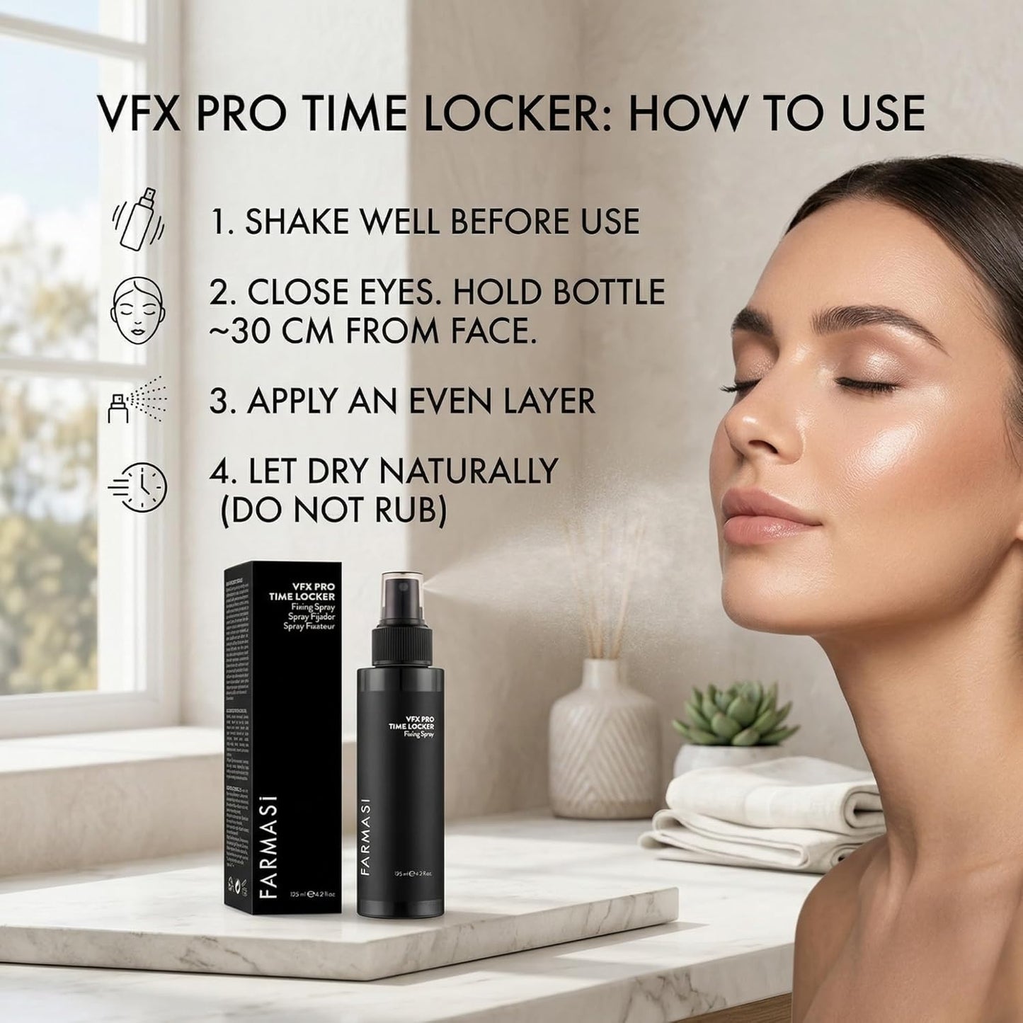 Farmasi Makeup Time Locker - Long-Lasting Oil-Free Setting Spray for All-Day Wear | 4.2 fl. oz / 125 ml