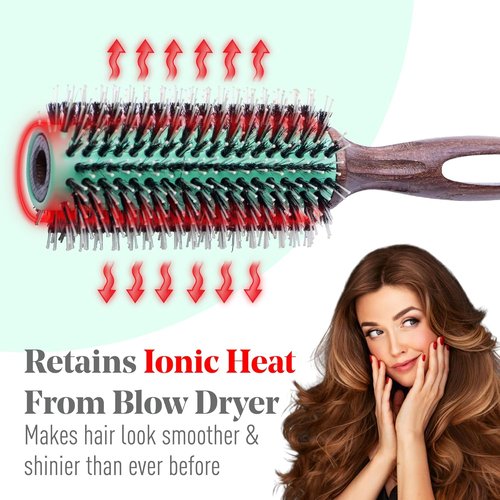 MINT Eco-Friendly Boar Bristle Round Brush - Durable Blowout Styling for All Hair Types | 20 mm Ceramic Handle
