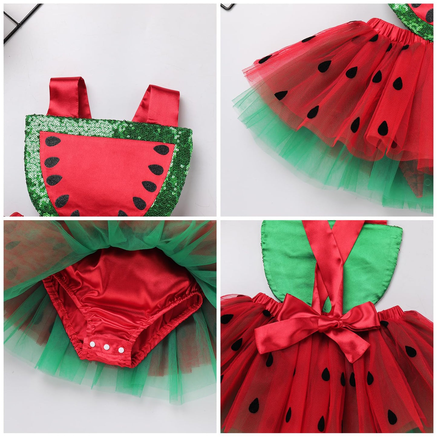 Infant Baby Girl Romper First Birthday Dress Cake Smash Outfits Toddler Watermelon Halloween Costume Easter Baptism Christening Onesie Wedding Christmas Outfits Red-Watermelon (2PCS) 6-12 Months