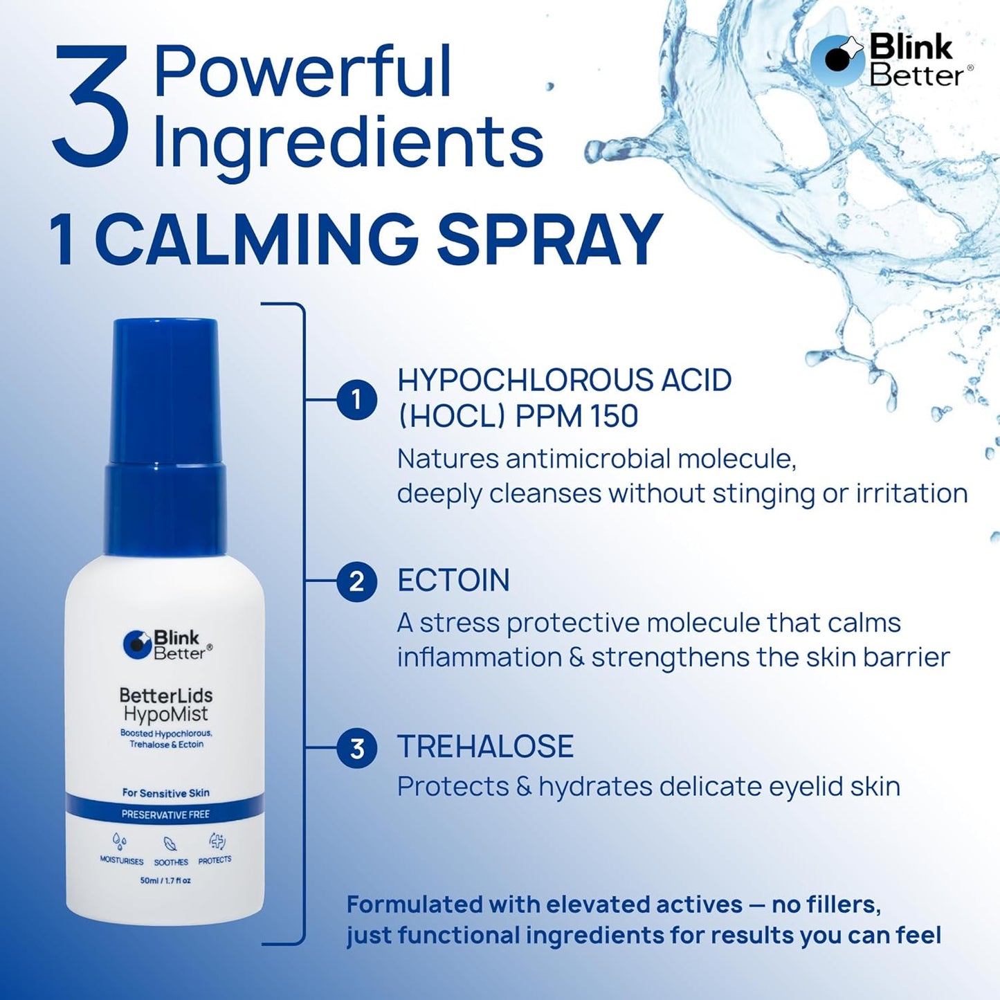 BlinkBetter BetterLids Hypochlorous Acid Eyelid Spray - Gentle Non-Sting Cleanser for Dry, Itchy Lids | 50 ml