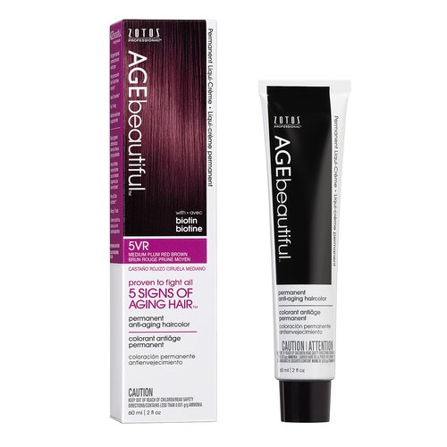 AGE beautiful Permanent Hair Color Dye Liqui Creme | 100% Gray Coverage | Anti-Aging Haircolor | Biotin for Thicker, Fuller Hair | Professional Salon Coloring | 5VR Medium Plum Red Brown