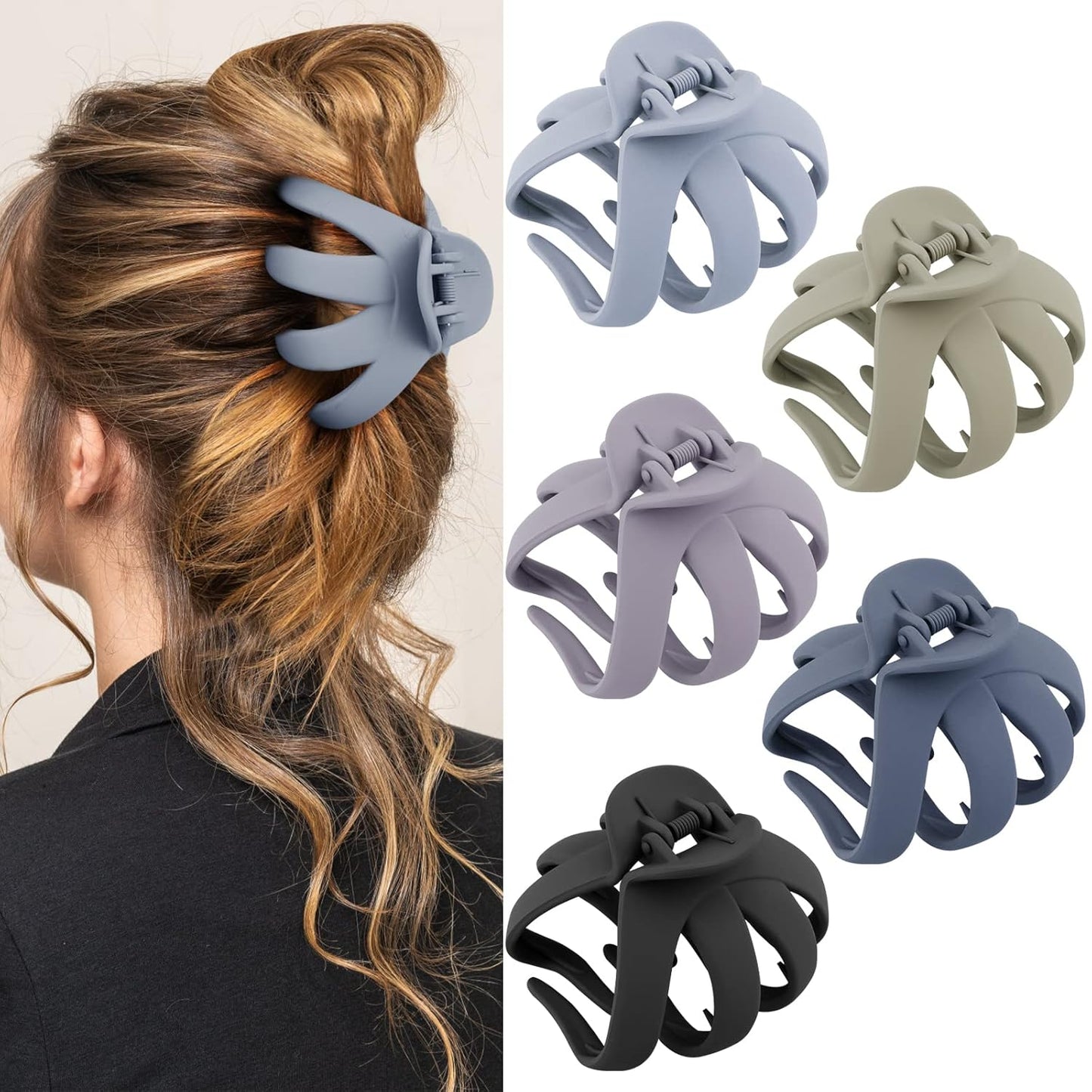 Hair Clips Claw Clips for Thick Hair 5Pcs Large Hair Clips 3.15'' Big Octopus Hair Clip Long Thick Medium Hair Neutral Jumbo Jaw Clips Hair Accessories for Women Girls