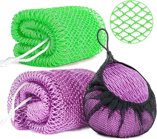 Skiennix Exfoliating Body Scrubber - 2 Pack African Net Sponge for Daily Use | Light Purple & Green