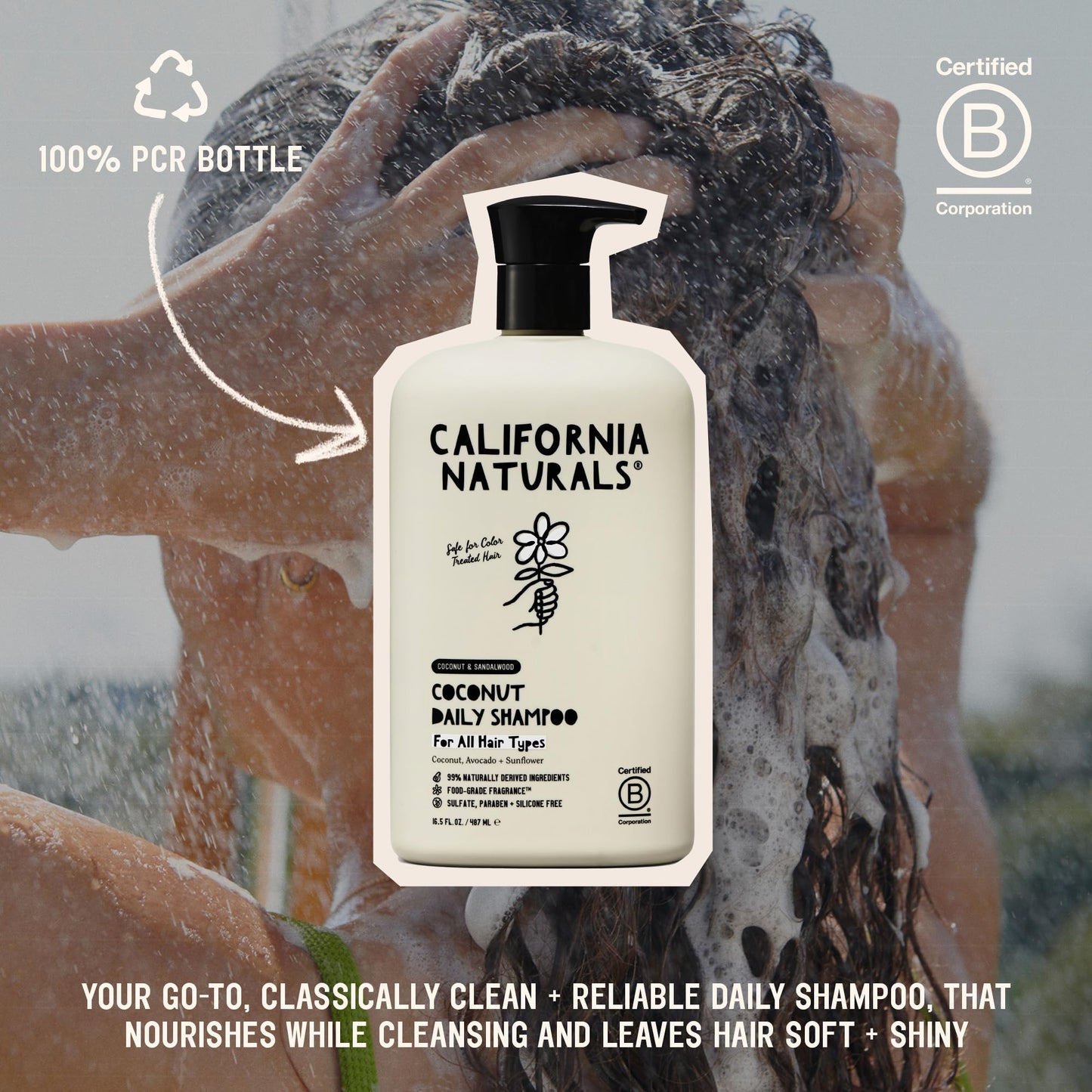 California Naturals Shampoo, Scalp and Hair Care for Women and Men, Coconut Cleansing Complex, Natural, Vegan, Cruelty, Silicone, Paraben, and Sulfate Free Shampoo, All Hair Types, 16.5 fl oz