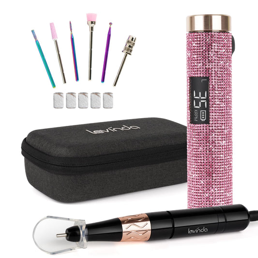 Professional Rechargeable Nail Drill Machine, Lavinda Diamond 35000RPM Electric Nail File Cordless Portable Nail Drill with Coreless Motor for Acrylic Nails, Manicure Pedicure Tool, Pink