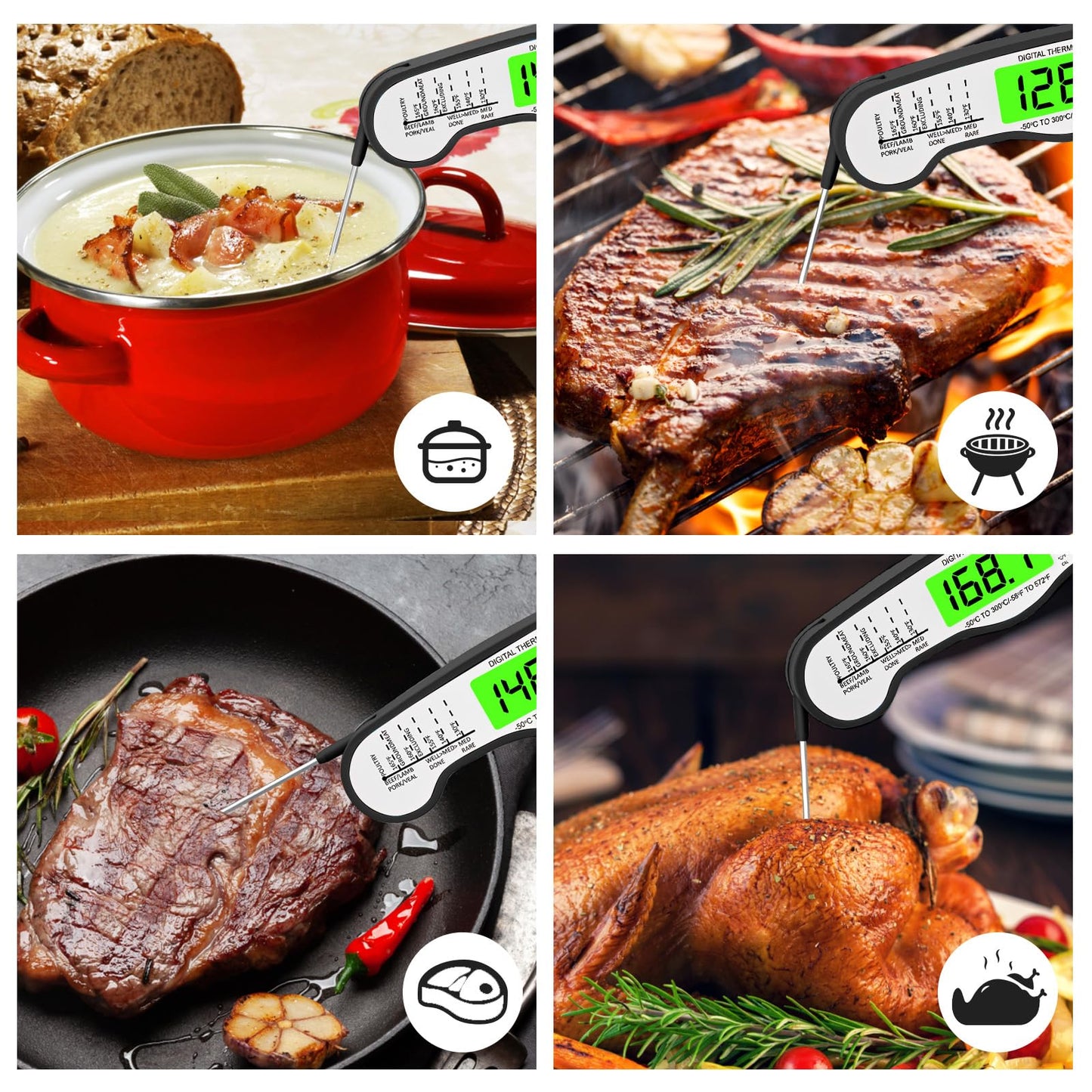 Fast Instant Read Meat Thermometer with Backlight - Waterproof Digital Food Probe for Grilling, Cooking, Baking & Candy Making - Kitchen & BBQ Essential(Black)