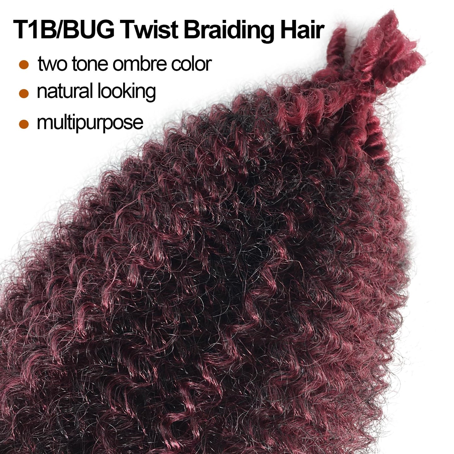 TBUG Springy Afro Twist Hair 16 Inch Marley Twist Hair Ombre Burgundy Wrapping Hair for Soft Locs 8 Packs Kinky Twist Hair for Passion Twist Hiar Marley Twist Braiding Hair for Black Women…