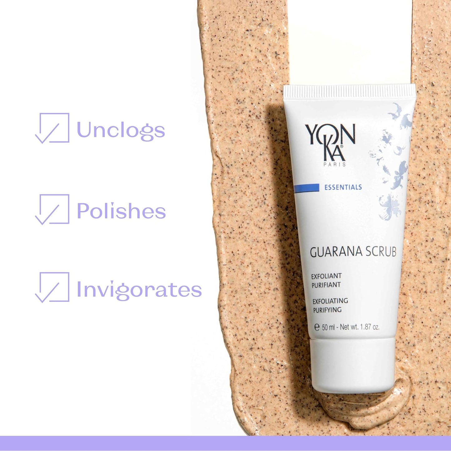 Yon-Ka Guarana Scrub - Gentle Exfoliating Face Cleanser with Rice Bran & Guarana Seed | Revives Complexion for Sensitive & Acne-Prone Skin | 1.87 fl oz