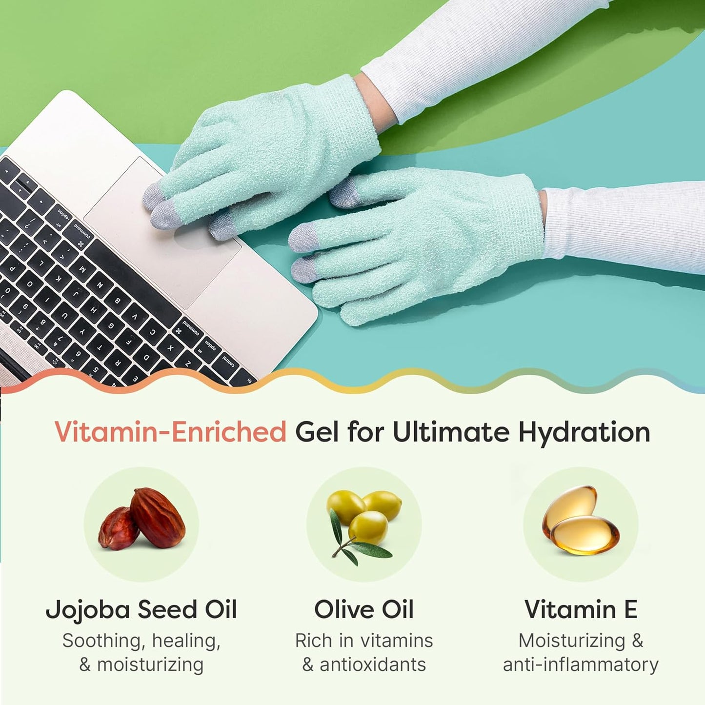 ZenToes Moisturizing Gloves - Gel-Infused Overnight Hand Treatment with Jojoba & Vitamin E | Fuzzy Mint Green