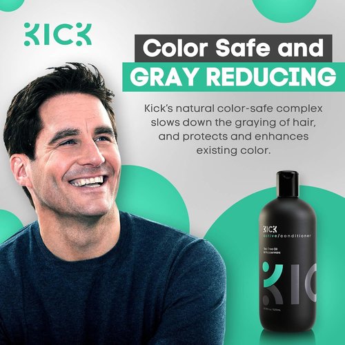 Kick Mens Conditioner - Tea Tree & Peppermint Anti-Hair Loss Treatment - 17oz Pro-Nourishing Formula