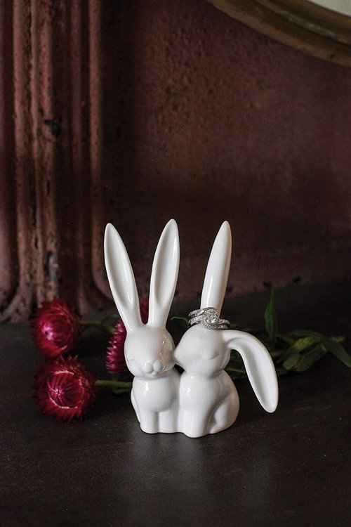 Creative Co-Op Ceramic Bunny Rabbits Ring Holder - Charming Home Decor for Jewelry Display