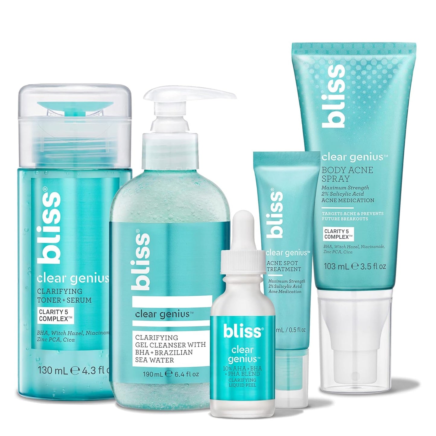 Bliss Acne-Prone Skin Bundle | Clear Genius Toner, BHA Spot Treatment & Clarifying Cleanser
