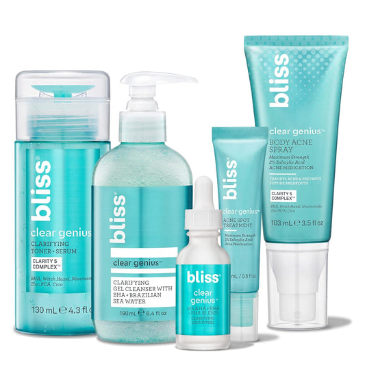 Bliss Acne-Prone Skin Bundle | Clear Genius Toner, BHA Spot Treatment & Clarifying Cleanser