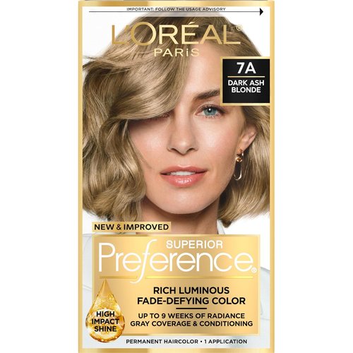 L'Oreal Paris Hair Color - Superior Preference Luminous Fade-Defying Dark Ash Blonde 7A | 1 Kit for 9 Weeks of Radiance