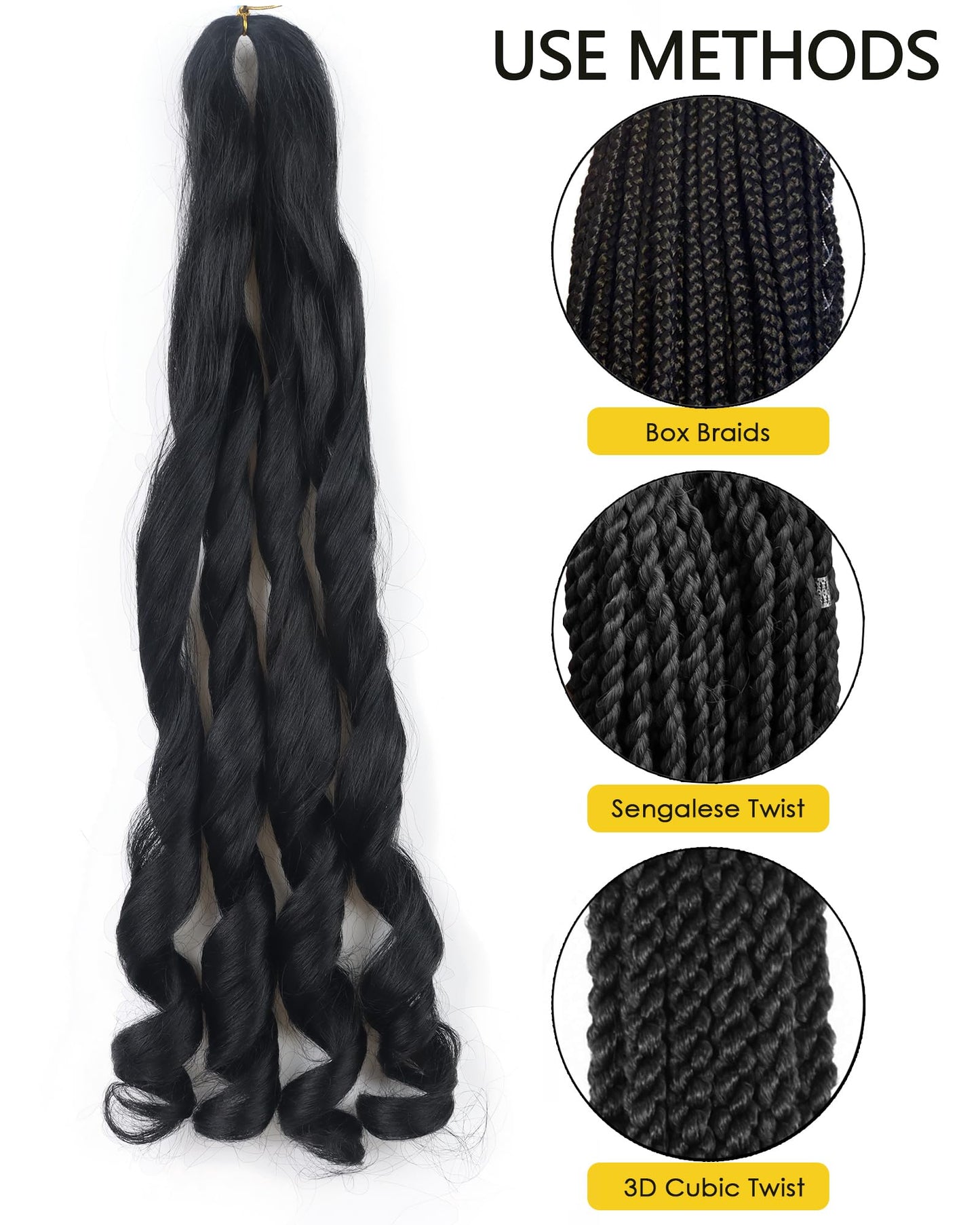 French Curl Braiding Hair Jet Black 10 Inch Wavy Braiding Hair Pre Stretched 8 Packs Long Curly Braiding Hair with Curly Ends French Curls Braiding Hair for Kids (20 Inch,1)