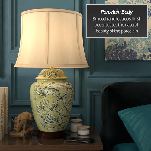 Red Lantern 25" Jade Green Birds and Flowers Lamp - Elegant Home Decor Accent