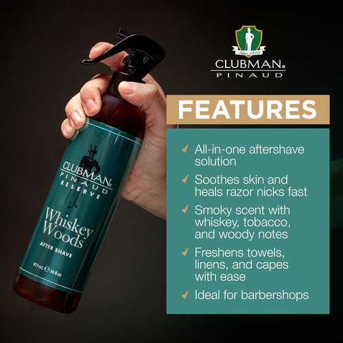 Clubman Reserve After Shave Spray - Whiskey Woods Scent for Men, Long-Lasting Fragrance, 16 fl oz