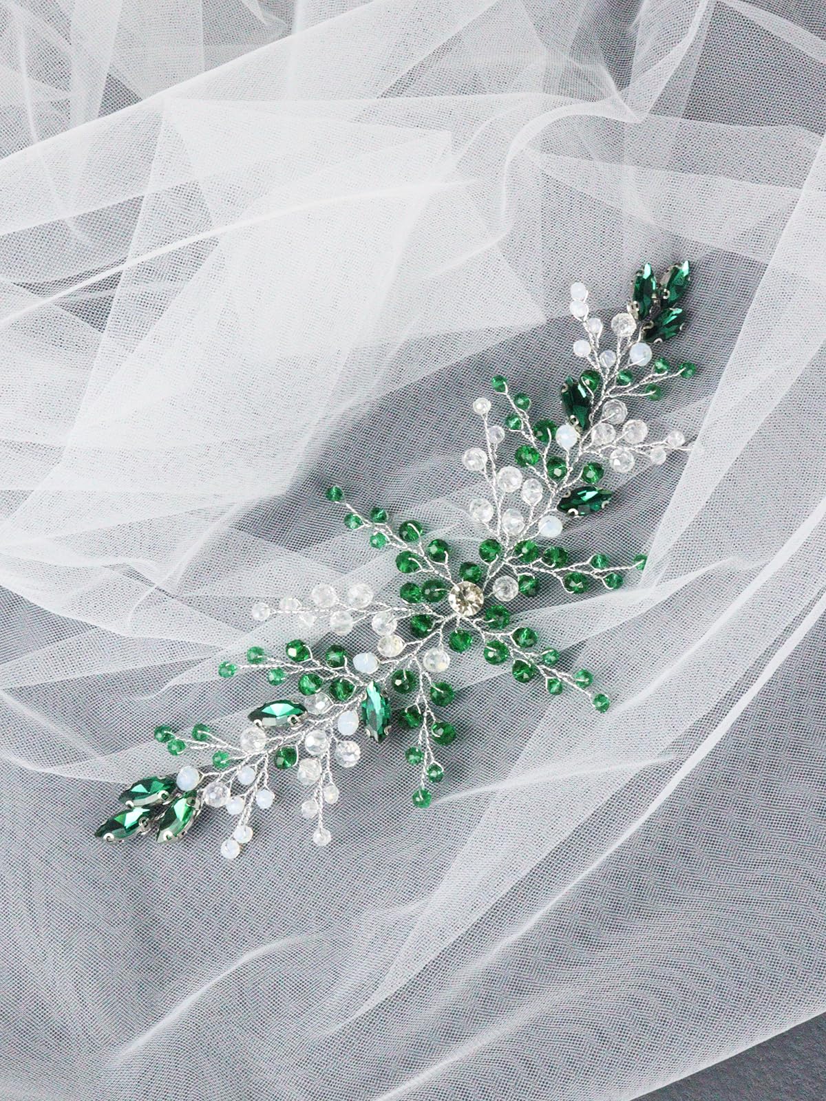 Brihasory Crystal Bridal Hair Accessories for Women, Elegant Handmade Rhinestone Headband Wedding Hair Pieces for Brides, Girls Hair Vine for Party Prom Hair Decoration Bridesmaid Gifts(Green)