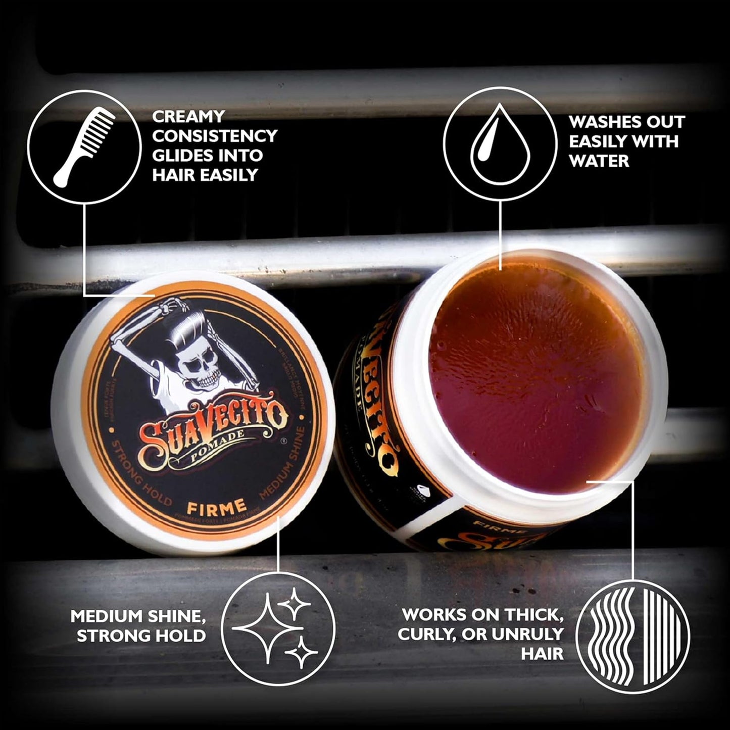 Suavecito Pomade Firme | Strong Hold Hair Pomade for Men - 4 oz, 2 Pack - Medium Shine, Easy to Wash Out