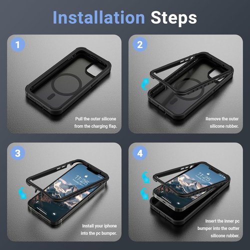 Jaroco Magnetic iPhone 13 Case - Military Grade Drop Protection | Shockproof 2-Layer Bumper - Black