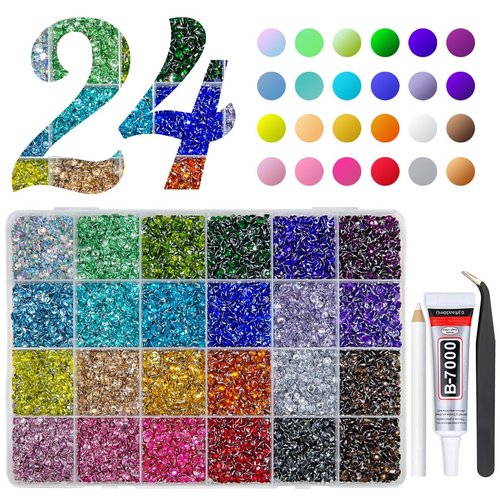 qiipii 20000PCS 24 Color Resin Rhinestones w B7000 Jewelry Glue for Bedazzling Crafting 3mm 4mm Flatback Crystal Stones Rainbow Colorful Gems Diamonds Crystals for Nails Face Makeup Tumblers Crafts