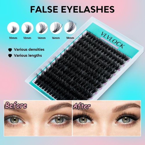 Lash Clusters Kit 100D Lash Extension Kit Cluster Eyelash Extensions 10-18mm Volume Eyelash Clusters D Curly Eyelash Extension Kit 3D Wispy Lash Clusters DIY Individual Lashes(10-18MM-100D Kit)