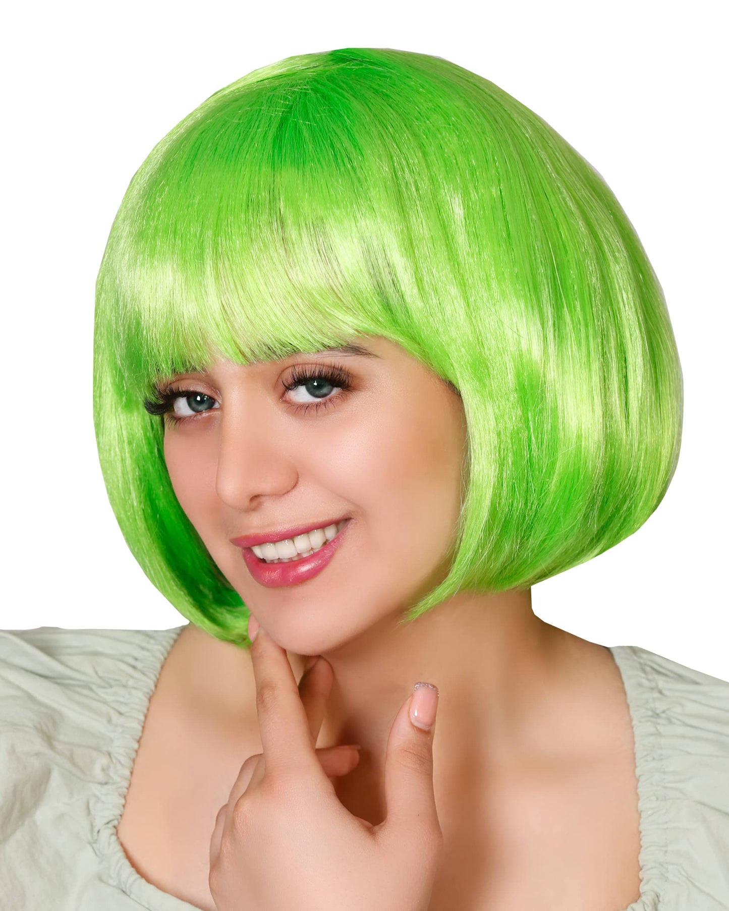 Matissa Short Straight 10" Bob Wig with Bangs Synthetic Fancy Dress Costume Halloween Party (Green)