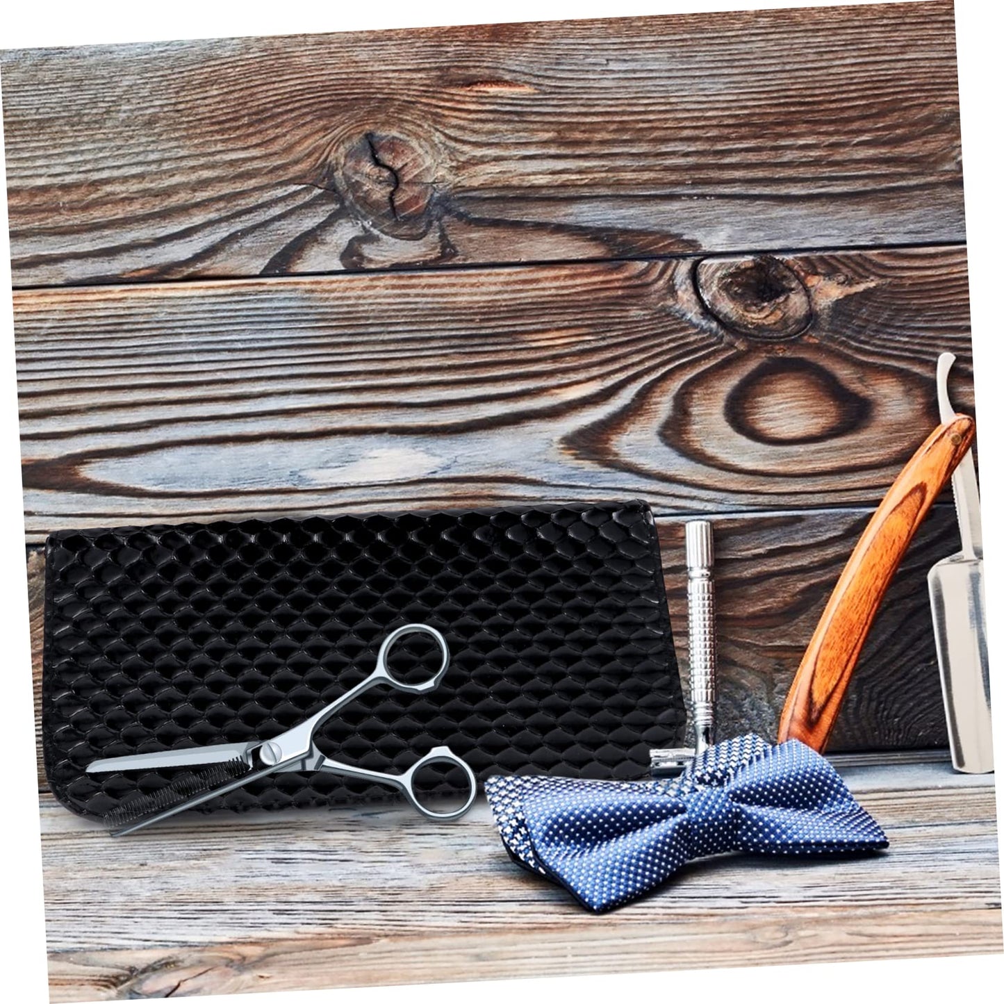 minkissy Hair Cut Scissors Bag Hair Styling Tools Organizer Leather Zipper Compact and Portable