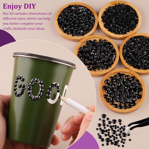 Resin Jelly Rhinestones for Crafting with B7000 Jewelry Glue, 1 Box Black Flatback Crystal with 3Pcs 10ml Glue, Bedazzling Non Hotfix Gems for DIY Tumblers Clothing Shoes Manicure