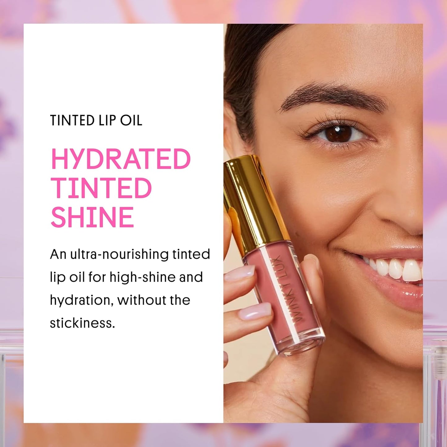 Winky Lux Lip Oil - Hydrating Baby Pink Tint with Jojoba Oil | Non-Sticky Glossy Finish & Soft Vanilla Scent