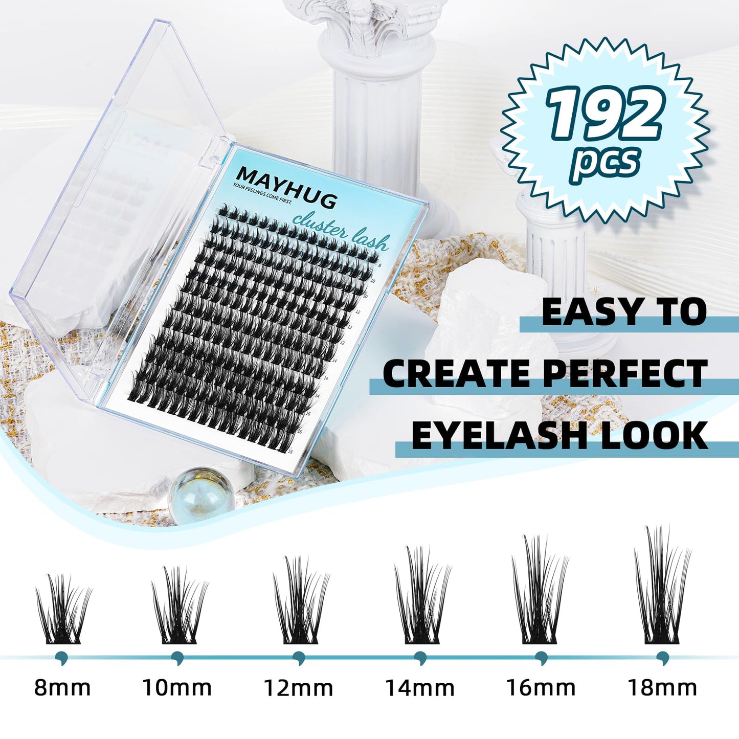 MH Lash Clusters Cluster Eyelash Extensions Individual Cluster Lashes Super Soft Wispy Eyelash Clusters Reusable 7 Times, Easy DIY Lashes at Home (Sunny Baby, 8-18mm, 192PCS)