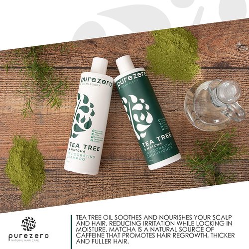 Purezero 20 oz Tea Tree & Matcha Shampoo and Conditioner Set - Nourishing & Invigorating Scalp Treatment - Zero Sulfates, Parabens, Dyes Vegan and Cruelty Free