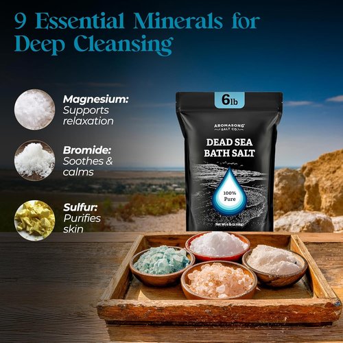 Aromasong Dead Sea Salt Bath Soak - 100% Natural 6 Lbs Bulk Pack for Relaxation & Detoxification