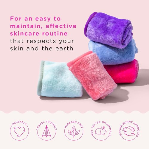 ERASE YOUR FACE Reusable Makeup Remover Cloths - Water-Activated Microfiber Towels for Sensitive Skin - 4 Multi-Color Pack