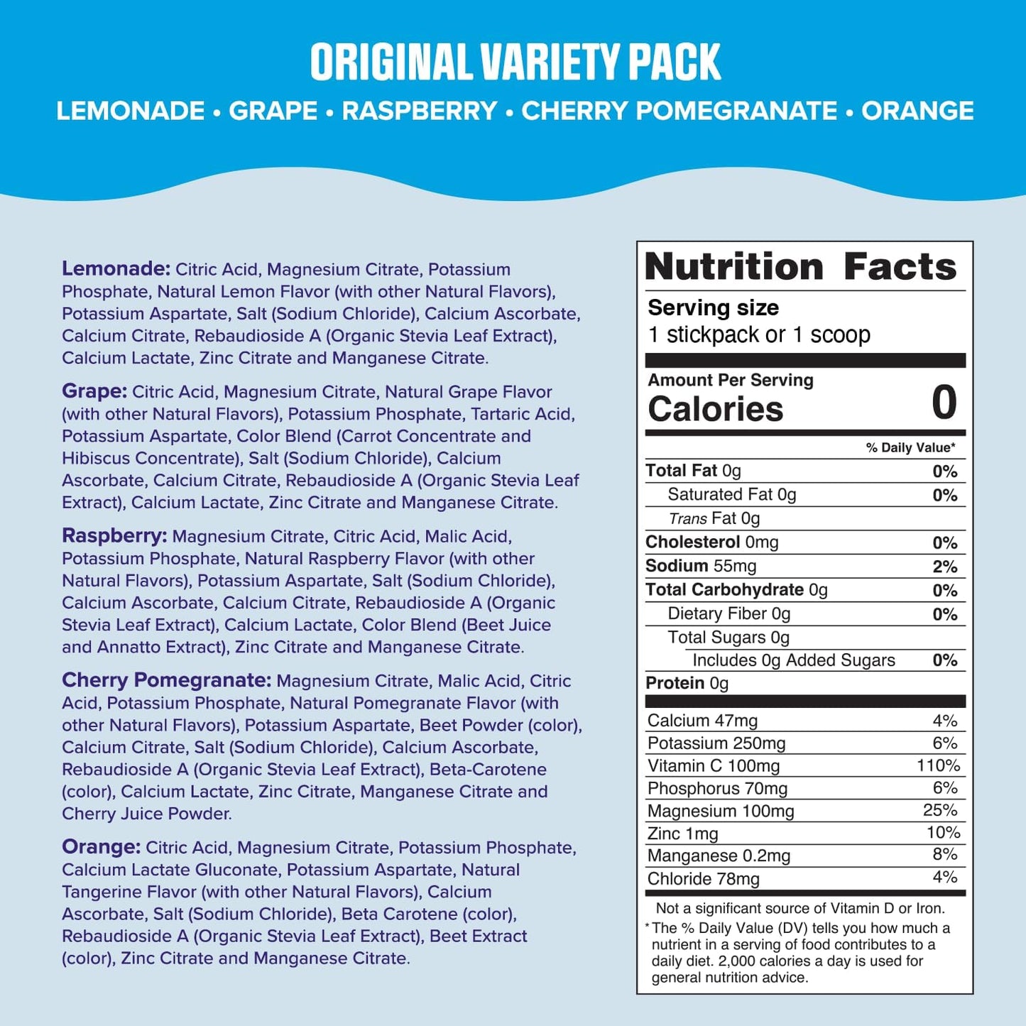 Ultima Replenisher Electrolyte Powder - Original Variety Pack, 20 Sugar-Free Stickpacks | Plant-Based Hydration Mix
