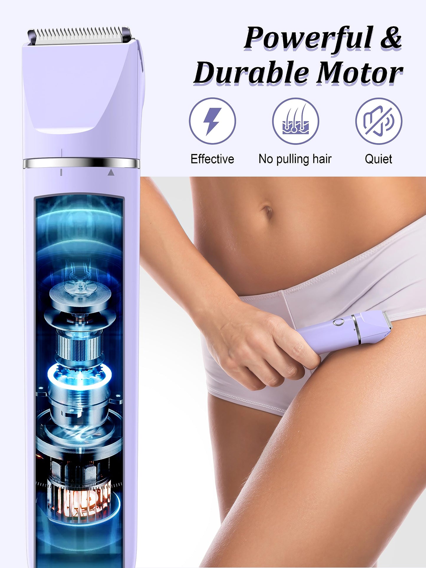 Cayzor Bikini Trimmer and Shaver Kit for Women - 2-in-1 Wet/Dry Electric Body Hair Trimmer Facial Hair Removal Cordless Waterproof Bikini Shaver Razor for Face Lip Chin Pubic Underarm Legs (Purple)