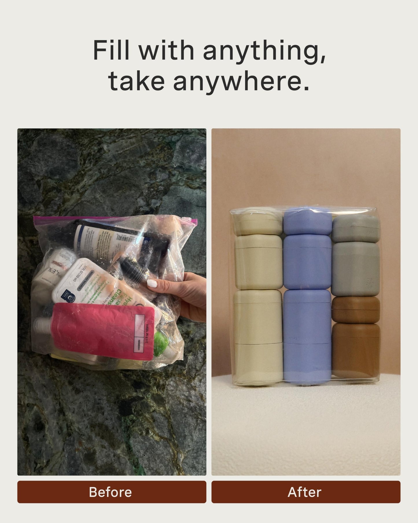 Cadence Travel Containers - Daily Routine Capsule Set - Magnetic Travel Capsules - For Shampoo, Conditioner, Body Wash, Pills, and More - 4 Flex Mediums (1.32oz) & 3 Flex Smalls (0.56oz) - Pacific