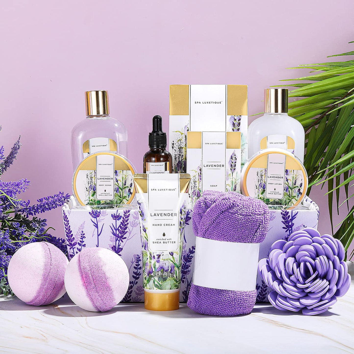 Spa Luxetique Lavender Spa Gift Basket - 12-Piece Relaxation Set for Women | Perfect Birthday & Mother's Day Gift