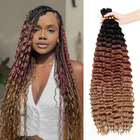 YXCHERISHAIR 8 Packs Boho Hair For Braiding Curly Braiding Hair for Boho Braids Ombre Deep Wave Bulk Hair Wet and Wavy Bohemian Braiding Hair Extensions No Weft(1B/30/27, 26inch)