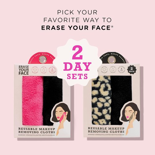 ERASE YOUR FACE Reusable Makeup Remover Cloths - Water Activated Microfiber Towels for Sensitive Skin - Black & Animal Print (2 Count)