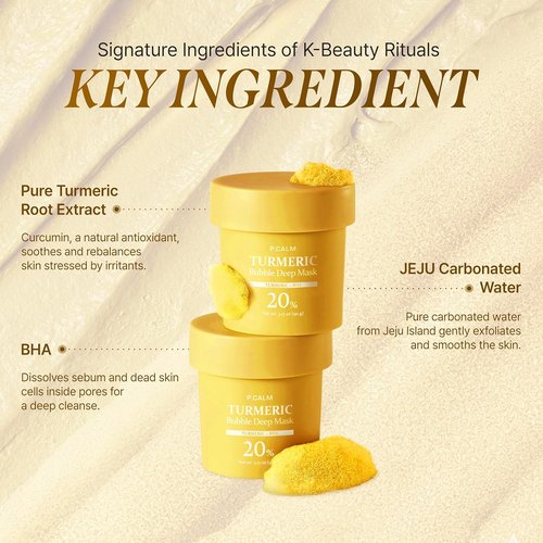 P.CALM Turmeric Bubble Deep Mask - Dark Spot Corrector with AHA/BHA & Carbonated Water | Korean Skincare, 90g