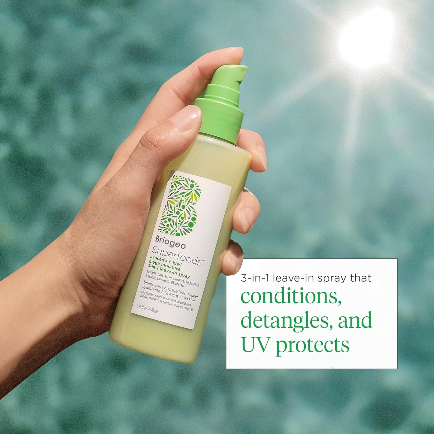 Briogeo Superfoods Avocado + Kiwi Leave-In Spray - Mega Moisture Detangler & Heat Protectant | Vegan, Silicone-Free