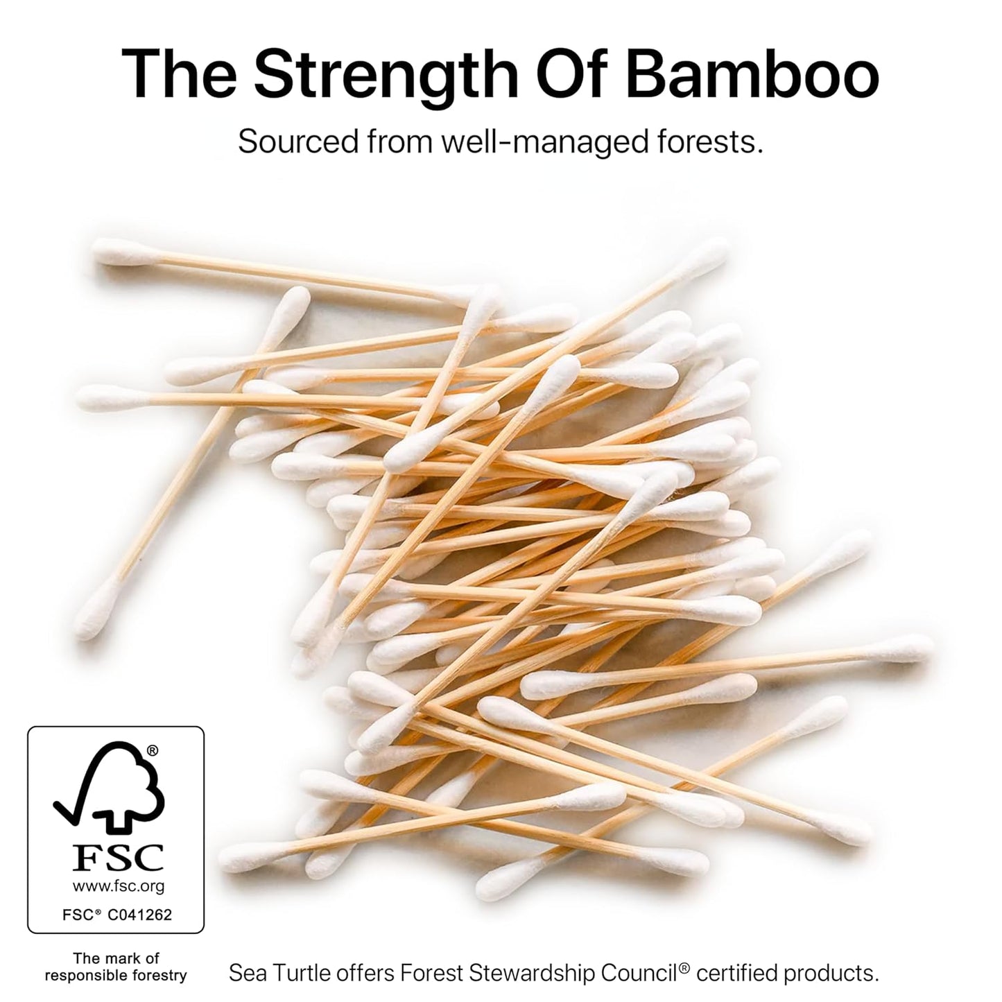 Sea Turtle Bamboo Cotton Swabs - Eco-Friendly, Vegan, 200 Count, Double-Tipped, 100% Biodegradable