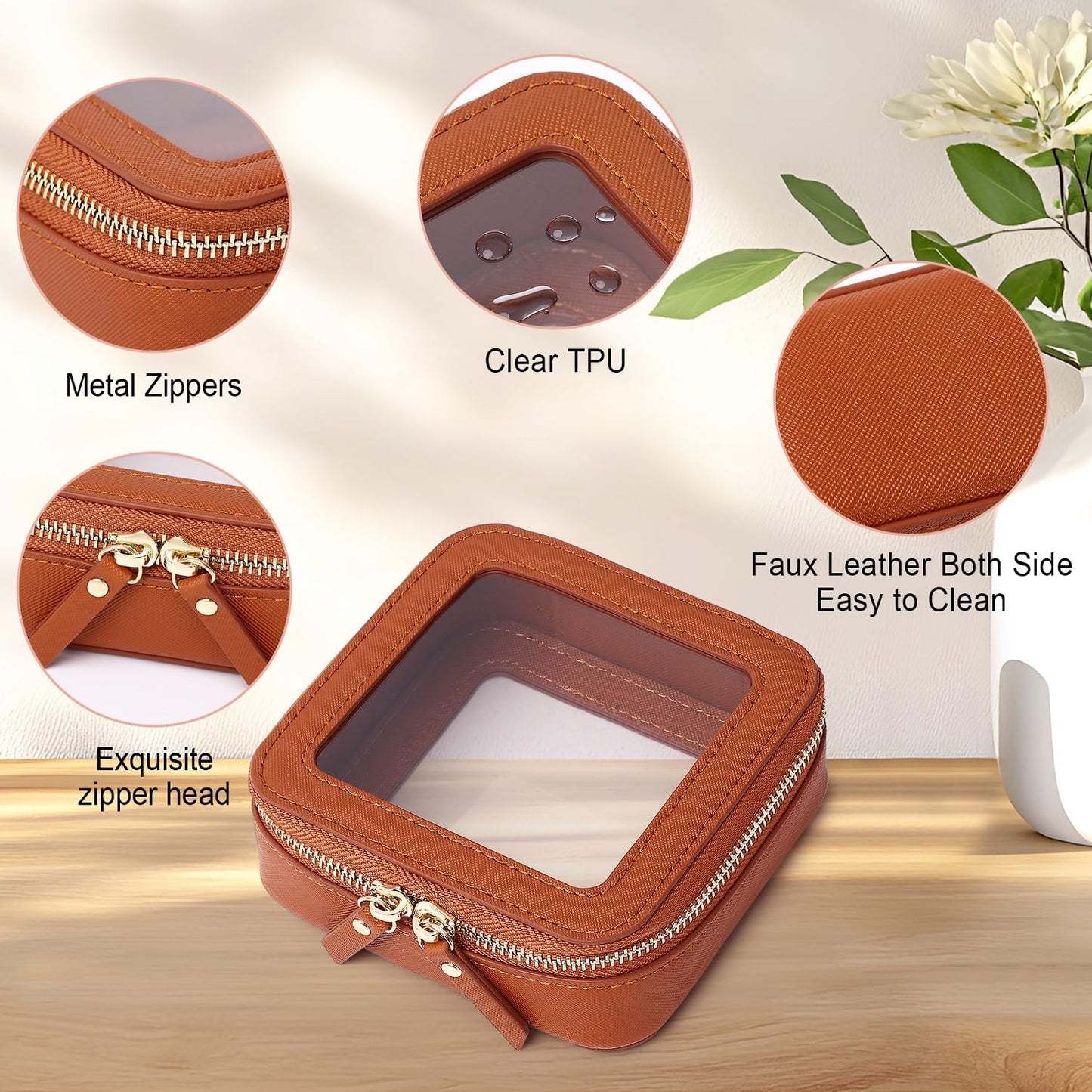 Pinkmik Small Makeup Bag Clear Mini Cosmetic Makeup Case & Toiletry Bag with Zipper Women's Purse Organizer & Car Essentials (X/Brown, MINI-1)