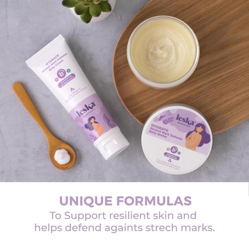 Leska Maternity Cream 2-Pack - Hydrate Stretch Mark Defense Belly Cream & Butter | Pregnancy Months 6-9 (4-4.93oz)
